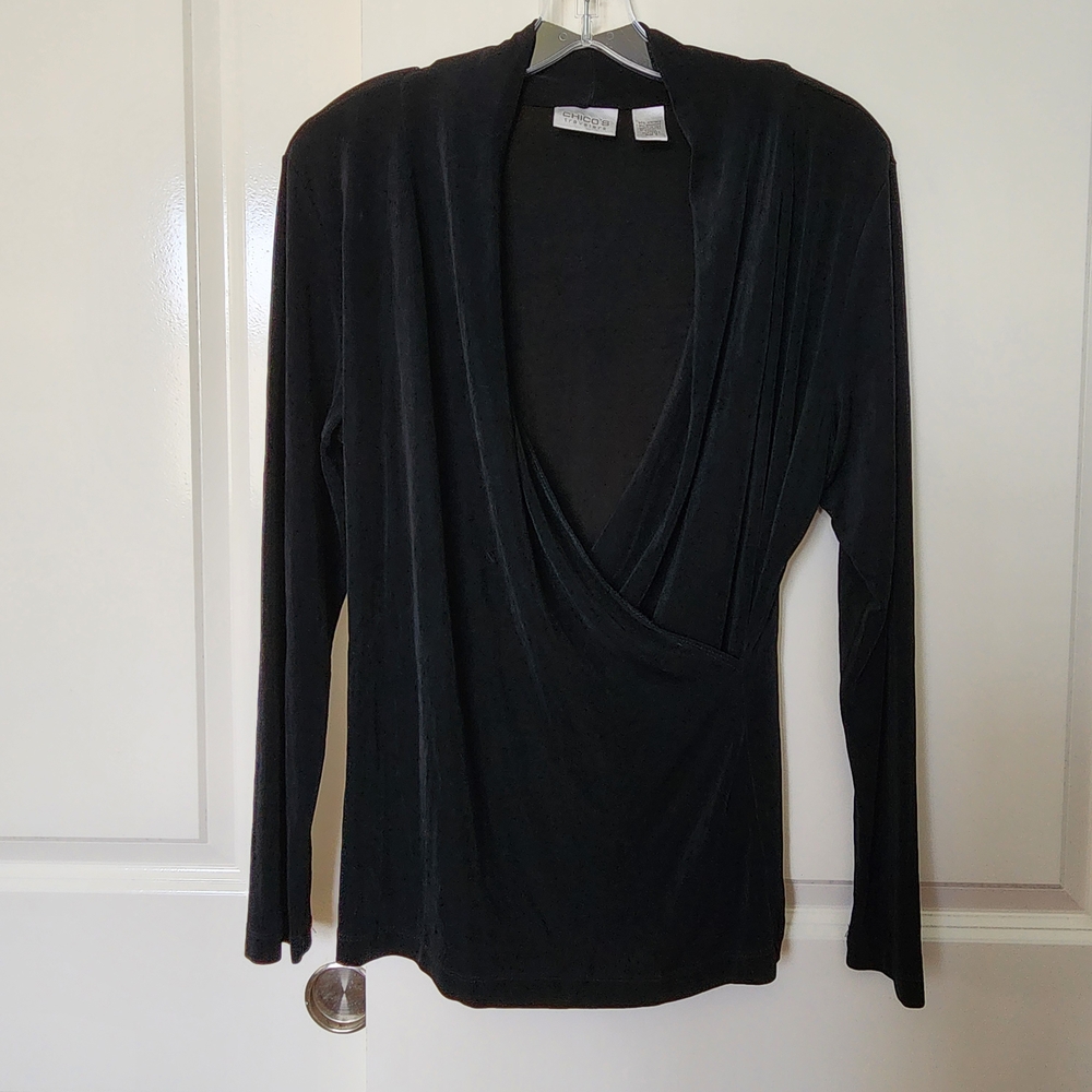 Chico's Black Drape Front Blouse